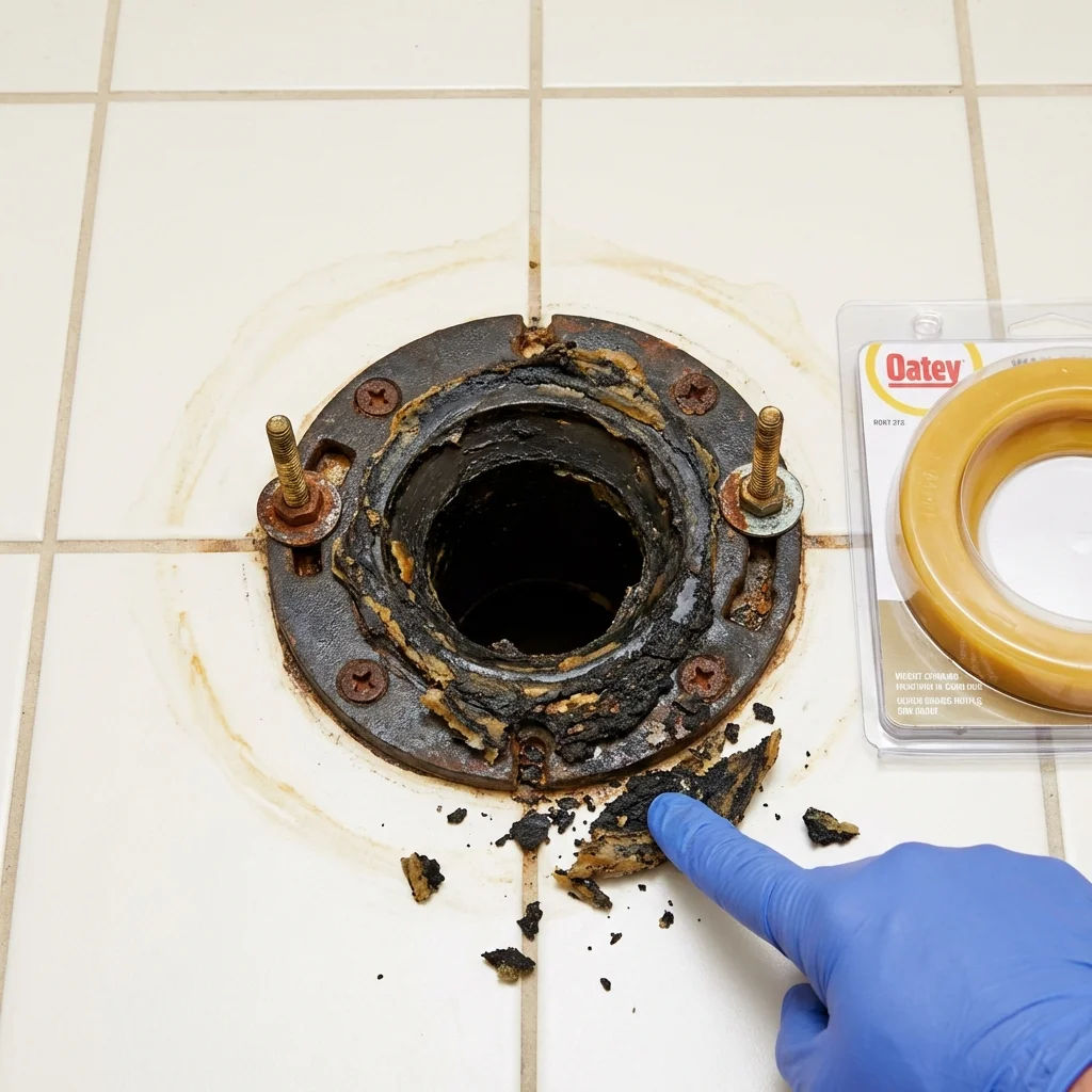 Failed wax ring showing water seepage at the base of a toilet in a Alva, FL home